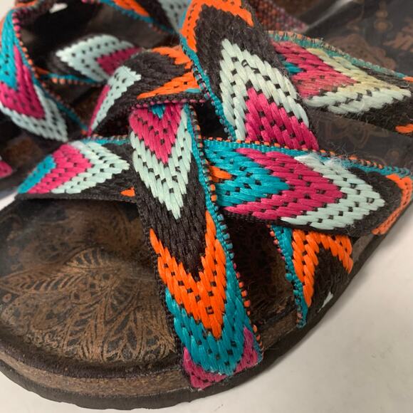 Muk Luks Women's Strappy Woven Chevron Pattern Colorful Slip On Sandals Size 6 - Picture 4 of 5